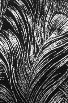 Silk Lurex Panne Velvet with Peacock Feather Motif in Black Silver0