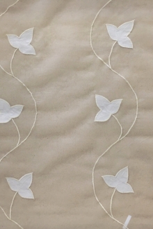 White Silk Organza Embroidered with Vines and Leaves in White0