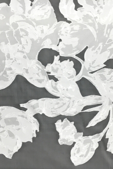 White Silk Organza Panel with Large Abstract Carnations0