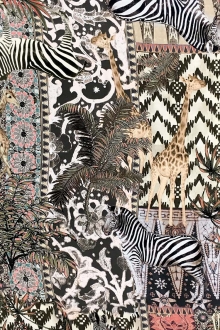 Printed Silk Crepe de Chine with Safari Scenes0