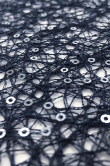 Sequins on Polyester Mesh in Midnight Navy0