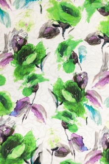 Silk and Cotton Blend Jacquard with Abstract Watercolor Lime Green Roses 0