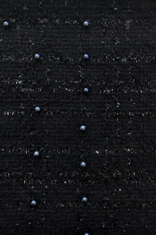 Italian Cotton Blend Tweed with Pearls in Navy0