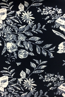 Polyester Spandex Piqué Floral Knit in Navy and Ecru0