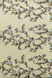 Metallic Embroidered Tulle with Metallic Embroidered with Blossoming Trees and Birds0