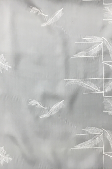 Silk Satin Organza with Embroidered Squares and Feathers0