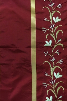 Iridescent Silk Taffeta with Satin Stripes and Embroidered Vines0