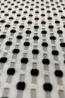 Polyester Swiss Dot Brocade with Black Dots0