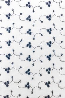 Cotton Eyelet with Embroidered Flowers in Navy0