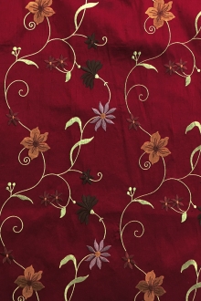 Iridescent Embroidered Silk Shantung with Flowers on Vines0