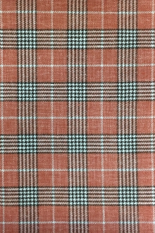 Italian Silk Linen Wool Blend Plaid in Rust0