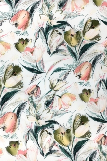 Printed Silk Gazar with Artistic Sketch Tulips0