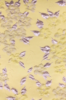 Silk Blend Matelassé with Flowers and Metallic Leaves0