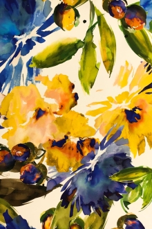 Printed Polyester Mikado with Watercolor Flowers and Fruits0