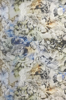 Printed Silk Chiffon with Large Leaves and Filigree0