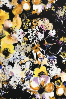 Printed Silk Mikado with Abstract Painted Flowers0