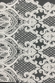 Embroidered Tulle with Heavy Regal Patterns in Ivory0