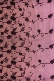 Beaded and Embroidered Illusion with Flowers and Vines0