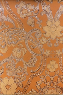 Silk Blend Metallic Cloqué Brocade with Rococo Floral Patterns0