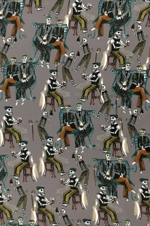 Designer Printed Silk Crepe de Chine with Skeletons0