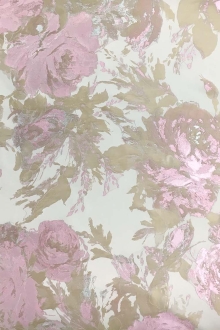 Silk Blend Fil Coupé with Roses and Leaves0