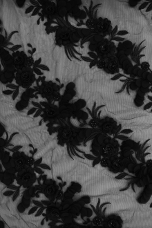 Beaded Flower Appliqués in Diagonal Rows on Embroidered Tulle0