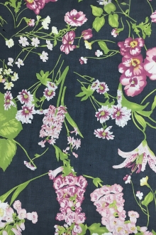 Printed Silk Chiffon with Florals in Navy0