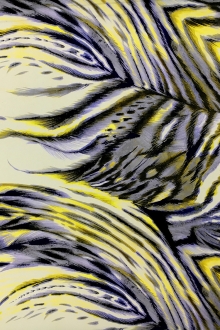 Printed Silk Gazar with Extra Large Feathers0