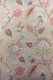 Poly Cotton Upholstery with Floral Embroidery0