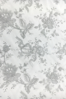 Jakob Schlaepfer Metallic Embroidered Tulle with Florals and Ribbons in Silver0