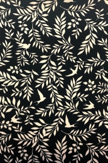 Japanese Textured Cotton Birds and Foliage Print0