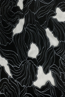 Silk and Wool Blend Organza with Abstract Waves Burnout0