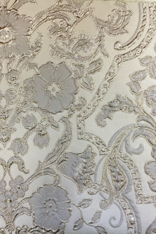 Silk Blend Metallic Cloqué Brocade with Rococo Floral Patterns0