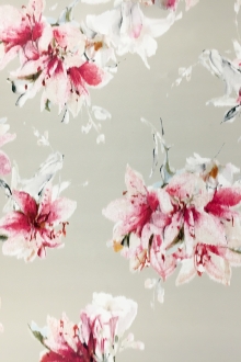 Printed Silk Mikado with Warped Florals0