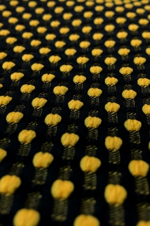 Polyester Swiss Dot Brocade with Yellow Dots0