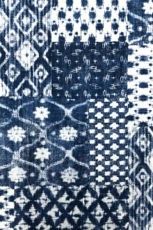 Cotton Canvas Shibori Collage Print in Indigo0