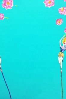 Italian Silk Double Crepe With Lady Acrobats And Flowers0