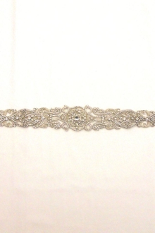 Jeanette Silver Crystal Beaded Tulle Belt0