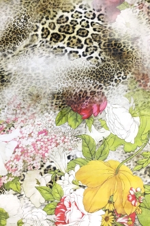 Printed Silk Chiffon with Leopard Print and Flowers0