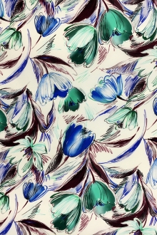 Printed Silk Gazar with Artistic Sketch Tulips0