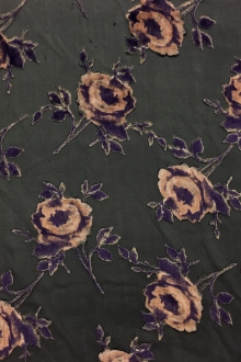 Silk Rayon Burnout Velvet With Floral Motif0
