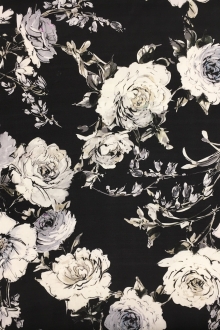 Printed Silk Gazar with Ink Drawn and Watercolor Flowers0