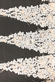 Beaded and Embroidered Tulle with Appliqued Flowers and Feathers in Triangle Patterns0