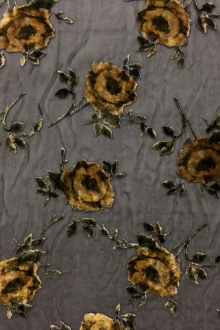 Silk Rayon Burnout Velvet With Floral Motif0