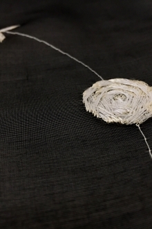 Black Silk Organza Embroidered with Small Round Flowers0