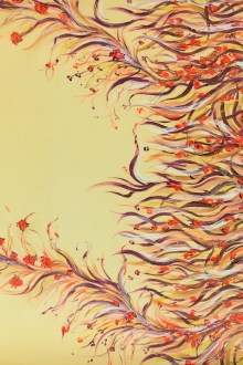 Hand Painted Silk Gazar with Leaves and Small Flowers0