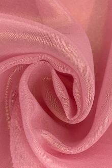 Microfiber Gold Metallic Chiffon in Bubblegum Pink0