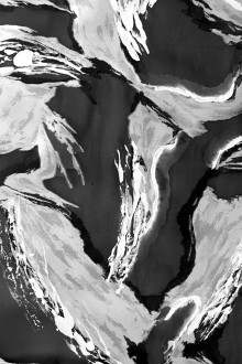 Handpainted Silk Blend Organza with Abstract Waves0