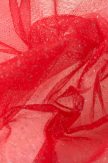 Metallic Nylon Tulle in Rosso and Silver0