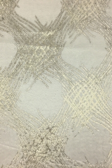 Silk Lurex Panne Velvet with Abstract Motif in White and Gold0